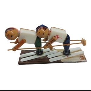 Japanese Kokeshi Skiers Doll Figurine HANDMADE Wooden Made In Japan